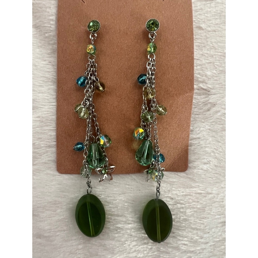 Fairycore Dangle Earrings Boho Woodland Festival Statement Green Beaded Romantic